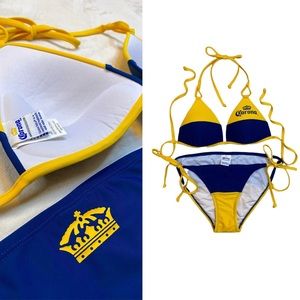Corona beer blue and yellow string bikini. Padded push-up logo adjustable